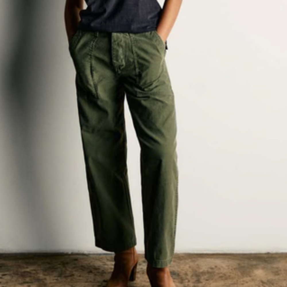 Tina Turk Military green wide leg trouser size 10 made USA Cotton patch pocket